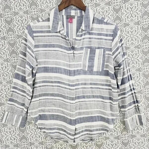 Vince Camuto Striped Rayon Button Up long sleeve Women's Shirt S